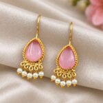 Gorgeous Gold Plated Drop Hook Earring for Elegant and Festive Style - ''BabyPink''