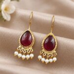 Gorgeous Gold Plated Drop Hook Earring for Elegant and Festive Style - "Red"