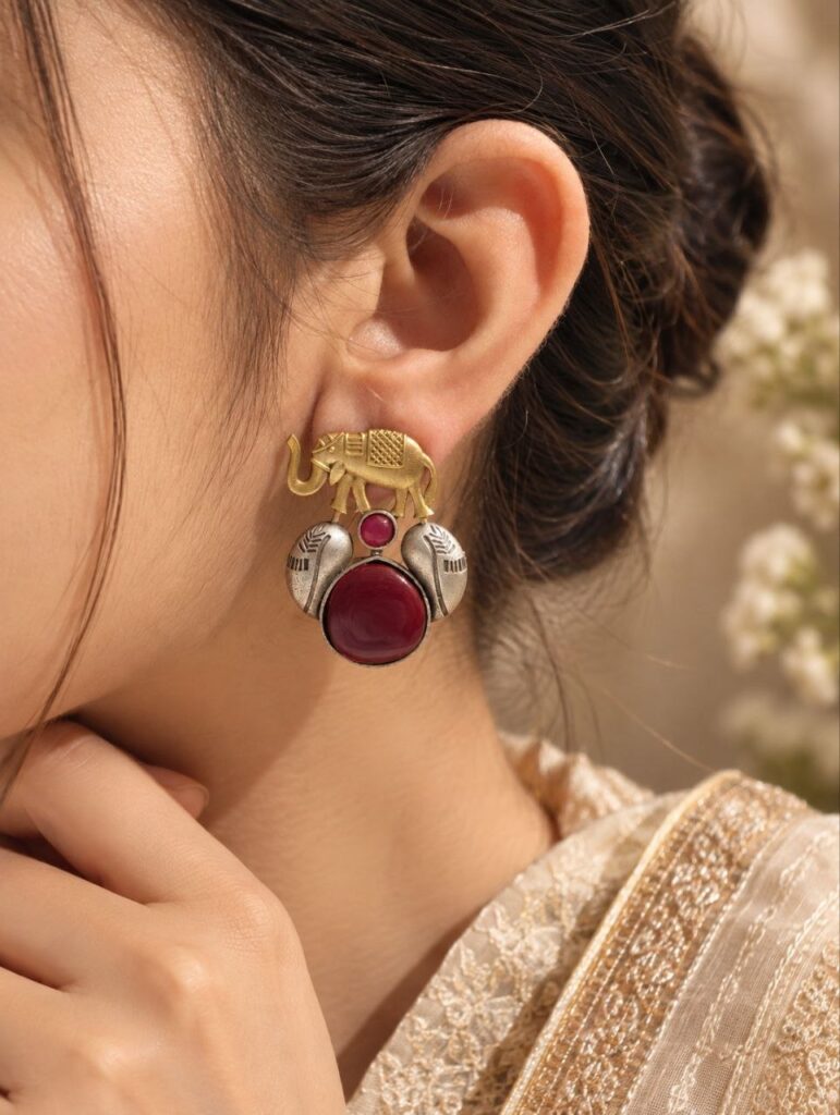 Two Tone Elephant Stud Earring – Ethnic Design for Elegant Everyday Style