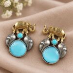 Two Tone Elephant Stud Earring – Ethnic Design for Elegant Everyday Style - "Aqua"