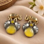 Two Tone Elephant Stud Earring – Ethnic Design for Elegant Everyday Style - "Yellow"