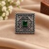 Oxidized Square Ring with geometric antique brass jewelry design