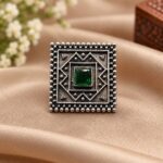 Oxidized Square Ring – Geometric Design for Elegant Fashion - "Green"