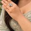 Oxidized Silver Flower Ring with elegant floral brass jewelry design