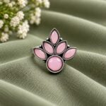 Oxidized Silver Flower Ring – Stunning Design for Ethnic Look - ''BabyPink''
