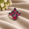 Oxidized Silver Flower Ring with elegant floral brass jewelry design