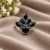 Oxidized Silver Flower Ring with elegant floral brass jewelry design