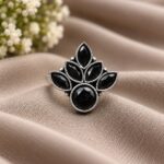 Oxidized Silver Flower Ring – Stunning Design for Ethnic Look - "Black"