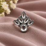 Oxidized Silver Flower Ring – Stunning Design for Ethnic Look - "White"