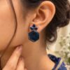 Oxidized Floral Hexagon Earring with elegant floral geometric brass design
