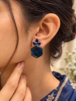 Oxidized Floral Hexagon Earring with elegant floral geometric brass design