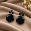 Oxidized Floral Hexagon Earring with elegant floral geometric brass design