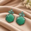 Oxidized Floral Hexagon Earring with elegant floral geometric brass design