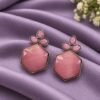 Oxidized Floral Hexagon Earring with elegant floral geometric brass design