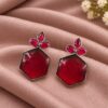 Oxidized Floral Hexagon Earring with elegant floral geometric brass design
