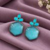 Oxidized Floral Hexagon Earring with elegant floral geometric brass design