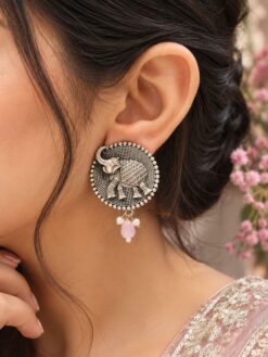 Oxidized Elephant Stud Earring traditional brass elephant jewelry for women