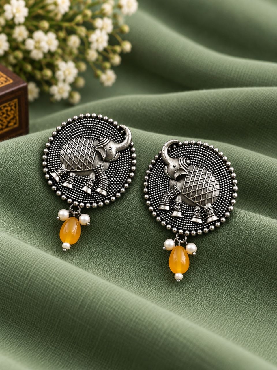 Oxidized Elephant Stud Earring for Elegant Ethnic and Special Occasion 5 Oxidized Elephant Stud Earring traditional brass elephant jewelry for women