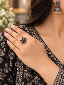 Beautiful Silver Flower Ring floral brass jewelry for women
