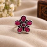 Gorgeous Beautiful Silver Flower Ring for Elegant and Minimalist Jewelry - "Red"