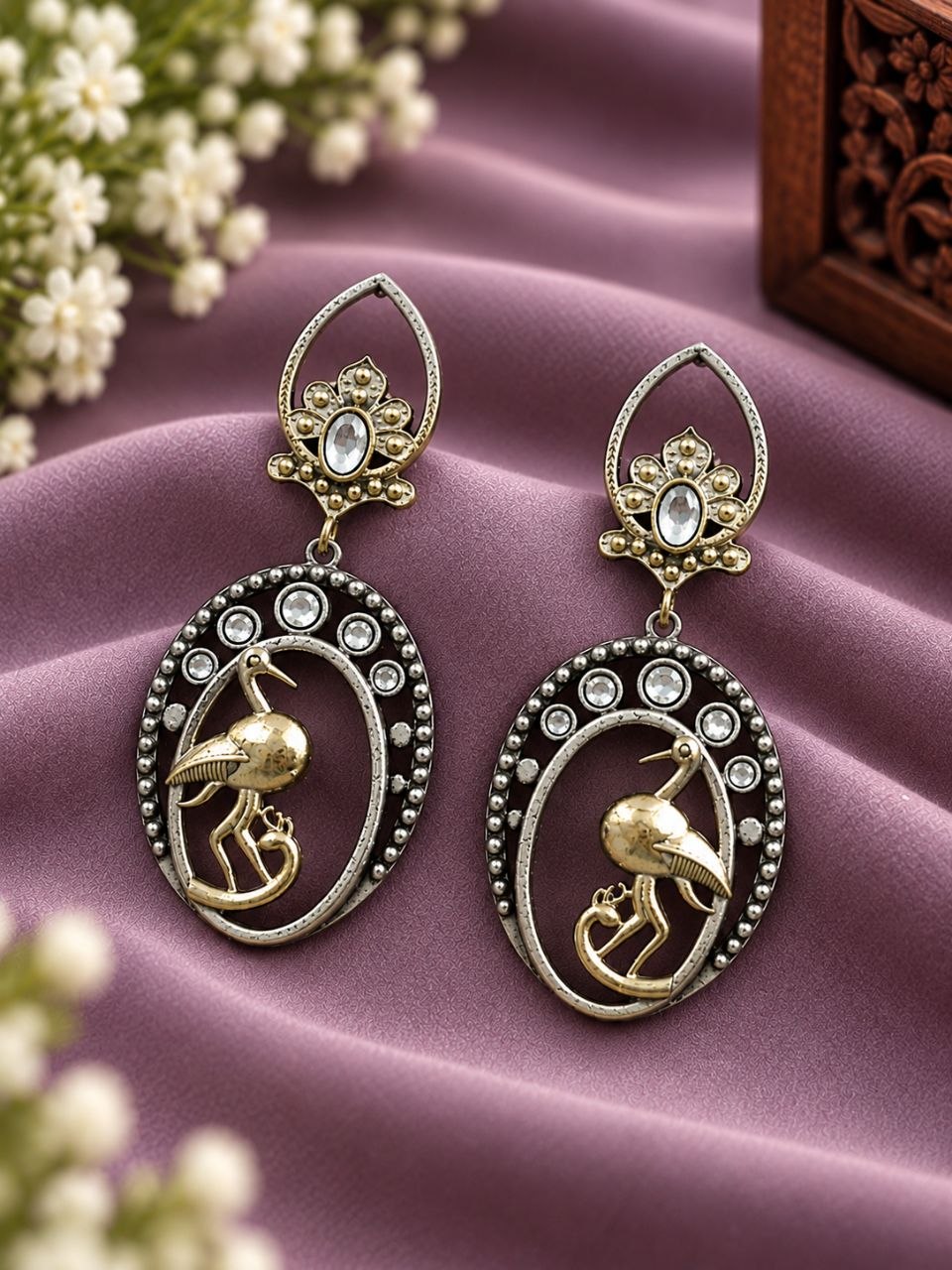 Charming Dangler Two Tone Bird Earring for Stylish Everyday and Party Wear 6 Dangler Two Tone Duck Earring two tone brass animal jewelry for women