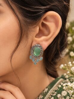 Oxidized Silver Round Stud Earring round brass jewelry for women