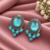 Oxidized Silver Round Stud Earring round brass jewelry for women