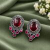 Oxidized Silver Round Stud Earring round brass jewelry for women