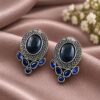 Oxidized Silver Round Stud Earring round brass jewelry for women
