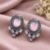 Oxidized Silver Round Stud Earring round brass jewelry for women