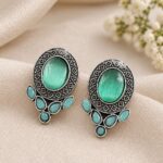Elegant Oxidized Silver Round Stud Earring for Stylish and Ethnic Looks - "MInt"