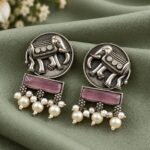 Oxidized Elephant Stud Earring – Traditional Design for Elegant Everyday Styling - ''BabyPink''