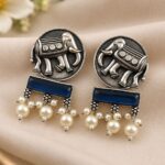 Oxidized Elephant Stud Earring – Traditional Design for Elegant Everyday Styling - Blue