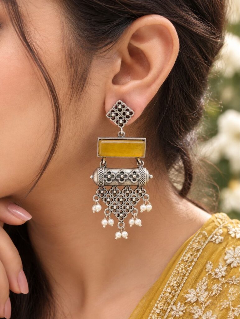 Oxidized Dangler Floral Earring – Gorgeous Traditional Design for Ethnic Look