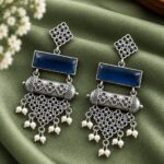 Oxidized Dangler Floral Earring – Gorgeous Traditional Design for Ethnic Look - Blue