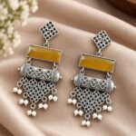 Oxidized Dangler Floral Earring – Gorgeous Traditional Design for Ethnic Look - "Yellow"