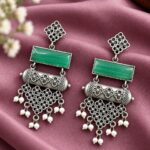 Oxidized Dangler Floral Earring – Gorgeous Traditional Design for Ethnic Look - "MInt"