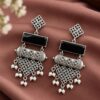 Oxidized Dangler Floral Hook Earring with elegant floral ethnic design