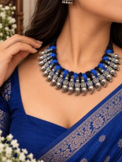 Silver Lotus Thread Necklace with elegant lotus floral design for women
