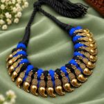 Gold Plated Leaf Thread Necklace – Gorgeous Floral Jewelry for Women - Blue