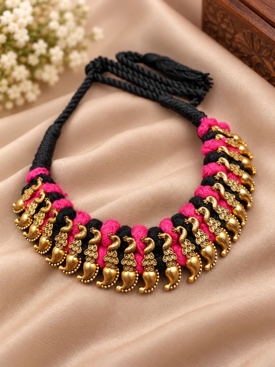 Peacock Thread Necklace – Elegant Traditional Jewelry with Graceful Detailing 3 Peacock Thread Necklace with elegant traditional peacock detailing for women