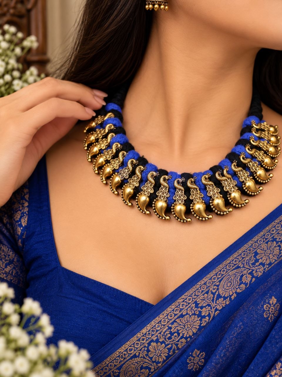 Peacock Thread Necklace – Elegant Traditional Jewelry with Graceful Detailing 1 Peacock Thread Necklace with elegant traditional peacock detailing for women