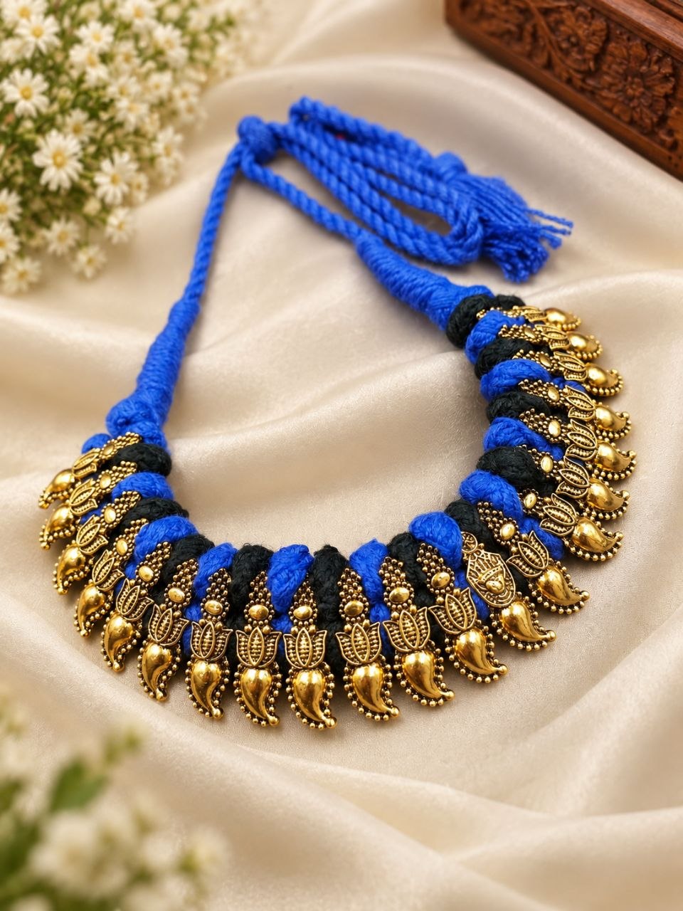 Gold Plated Lotus Thread Necklace – Exquisite Elegant Jewelry for Navratri Collection 2 Gold Plated Lotus Thread Necklace with elegant lotus floral detailing for women