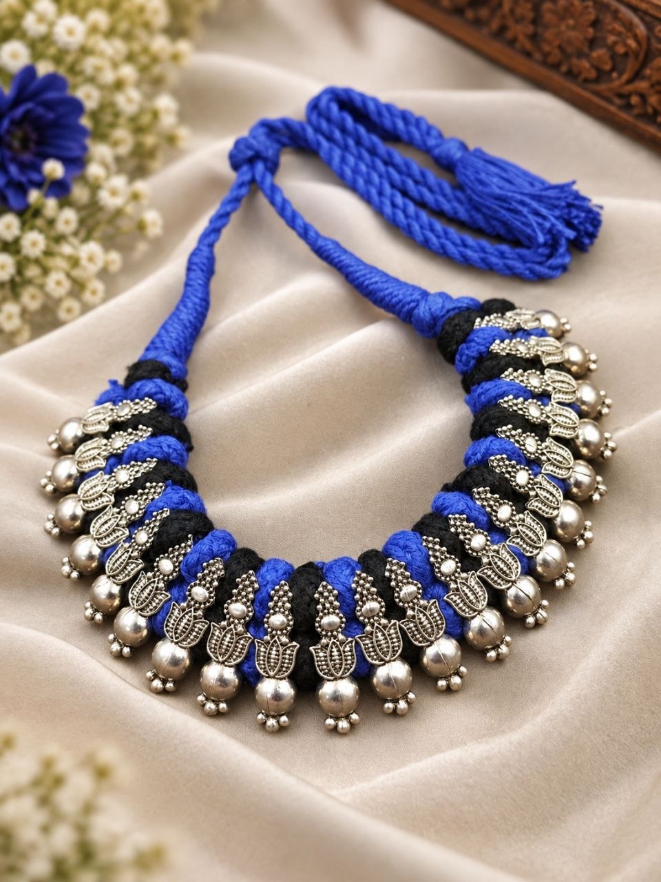 Silver Lotus Thread Necklace – Traditional Jewelry for Best Navratri Collection 5 Silver Lotus Thread Necklace elegant lotus design premium traditional jewelry