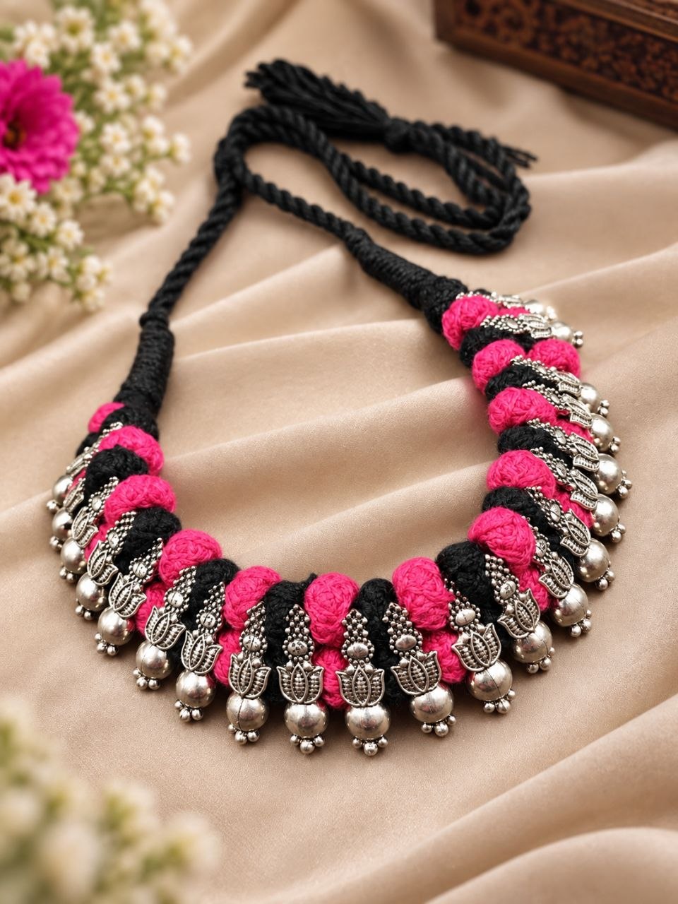 Silver Lotus Thread Necklace – Traditional Jewelry for Best Navratri Collection 2 Silver Lotus Thread Necklace elegant lotus design premium traditional jewelry