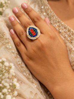Adjustable Drop Meenakari Ring colorful traditional brass jewelry for women