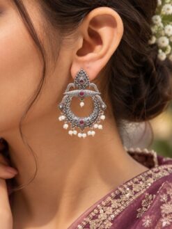 Oxidized Floral Art Earring with traditional floral brass jewelry design