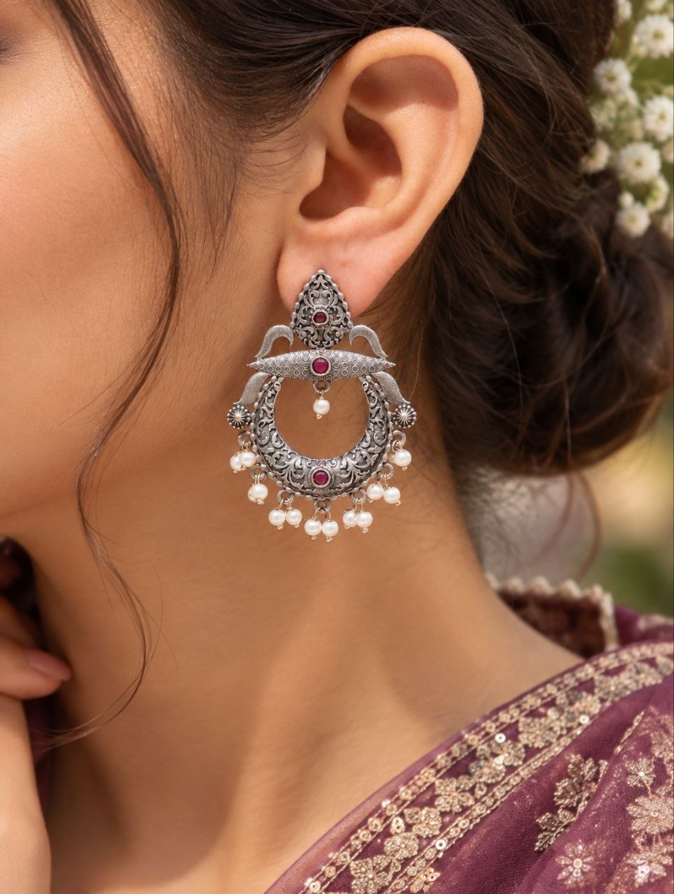 Oxidized Floral Art Earring – Traditional Design for Festive Wear 1 Oxidized Floral Art Earring with traditional floral brass jewelry design