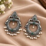 Oxidized Floral Art Earring – Traditional Design for Festive Wear - "Green"
