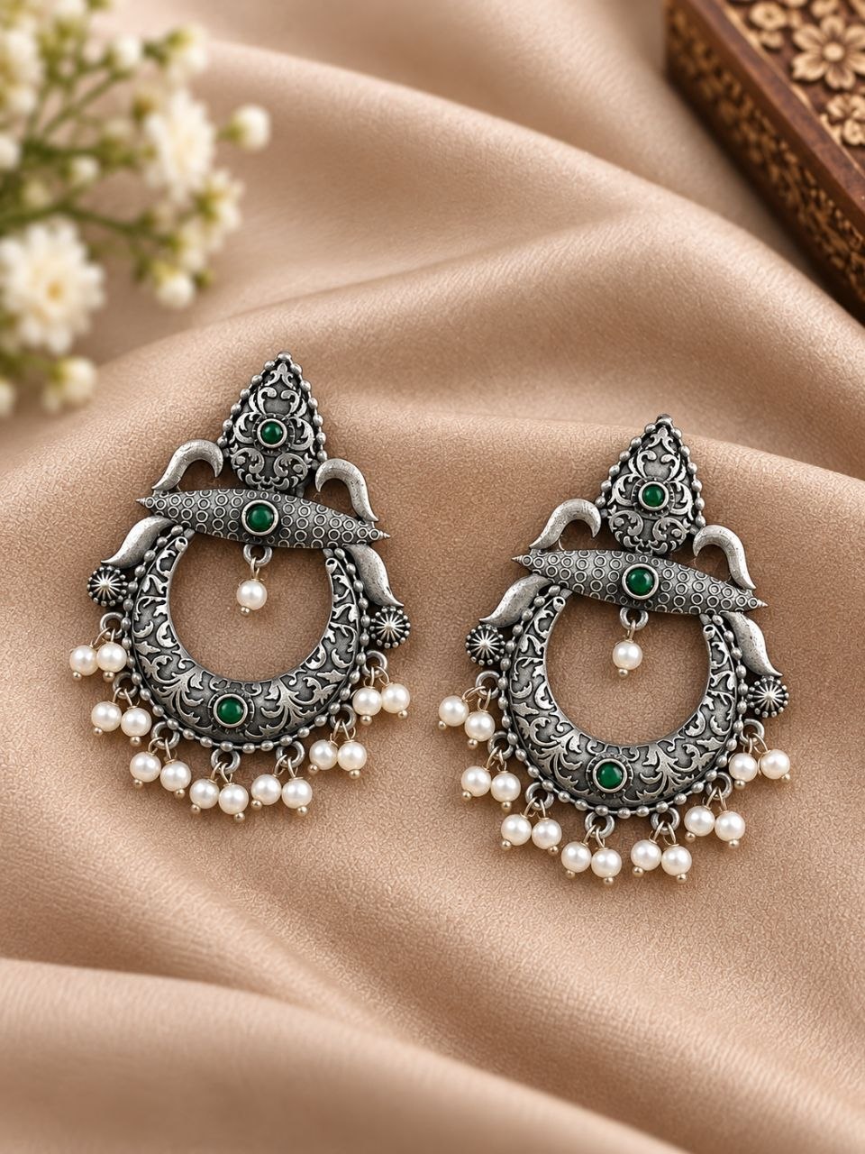 Oxidized Floral Art Earring – Traditional Design for Festive Wear 9 Oxidized Floral Art Earring with traditional floral brass jewelry design